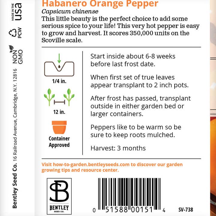 Bentley Seed Co. - Wholesale Plant Seeds - Pepper, Habanero Orange Seed Packets1
