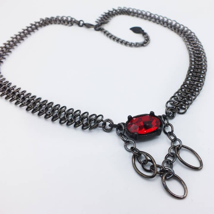 Triple Link Chain Choker with Oval Crystal for wholesale by Fizz