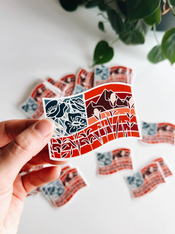 American Flag Weatherproof Sticker for wholesale by Summer Stokes