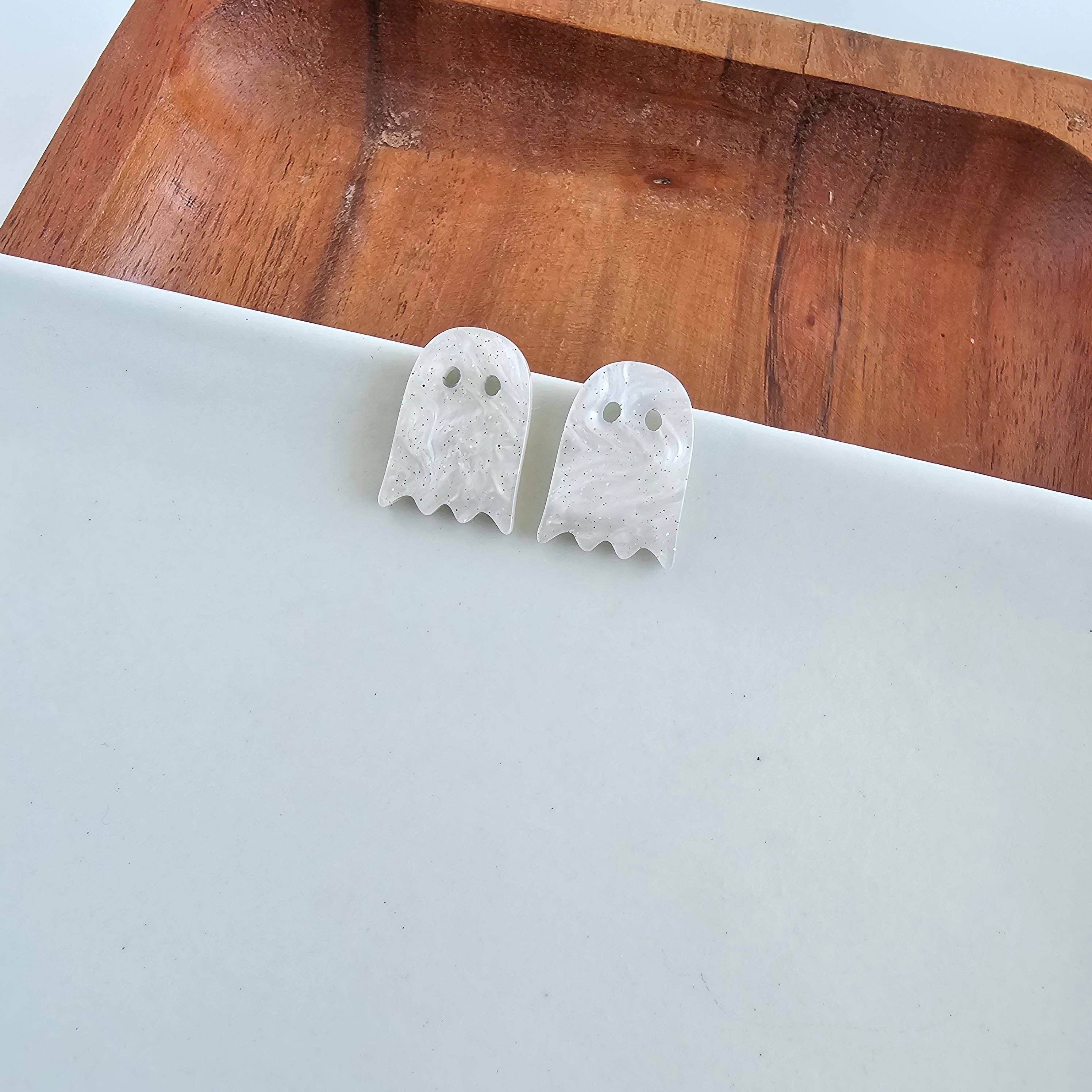 Spiffy & Splendid - Wholesale Stud/Post Earrings - Ghost Studs - White Shimmer // Jewelry, Earrings, Halloween13