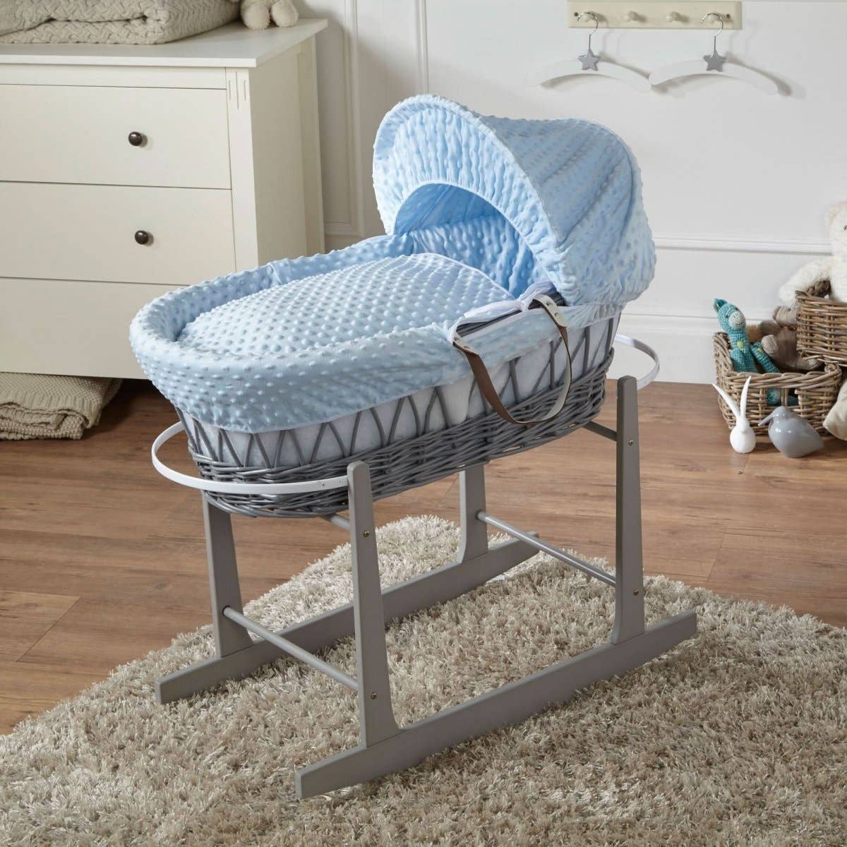 For Your Little One – wholesale Bassinet – Baby – Blue Dimple Grey Wicker Baby Moses Basket With Stand0