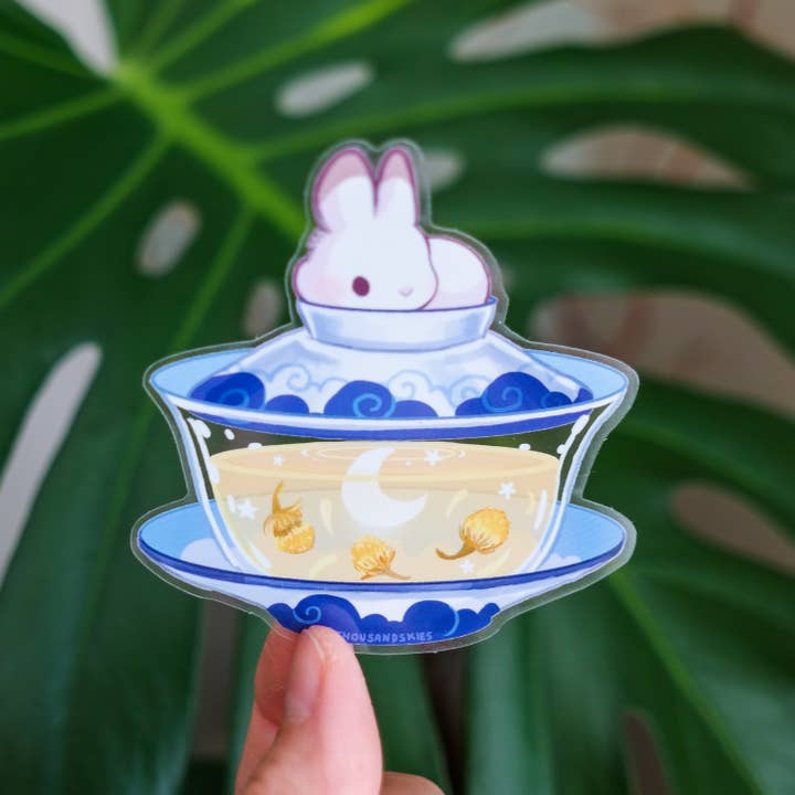 Thousand Skies - Wholesale Sticker - Vinyl Sticker (Transparent) Gaiwan - Bunny Chamomile Tea
