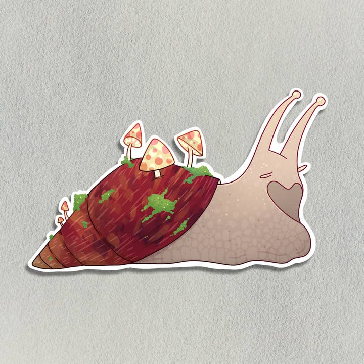 Mooie slak met champignons op zijn schelpsticker voor wholesale door Salt Birch