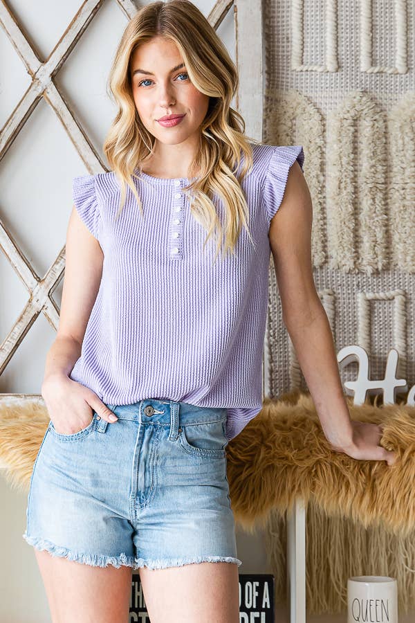 7th Ray – Engroshandel Strikket top - Dame – Solid Rib Knap-Front Flæseærme Top T515619