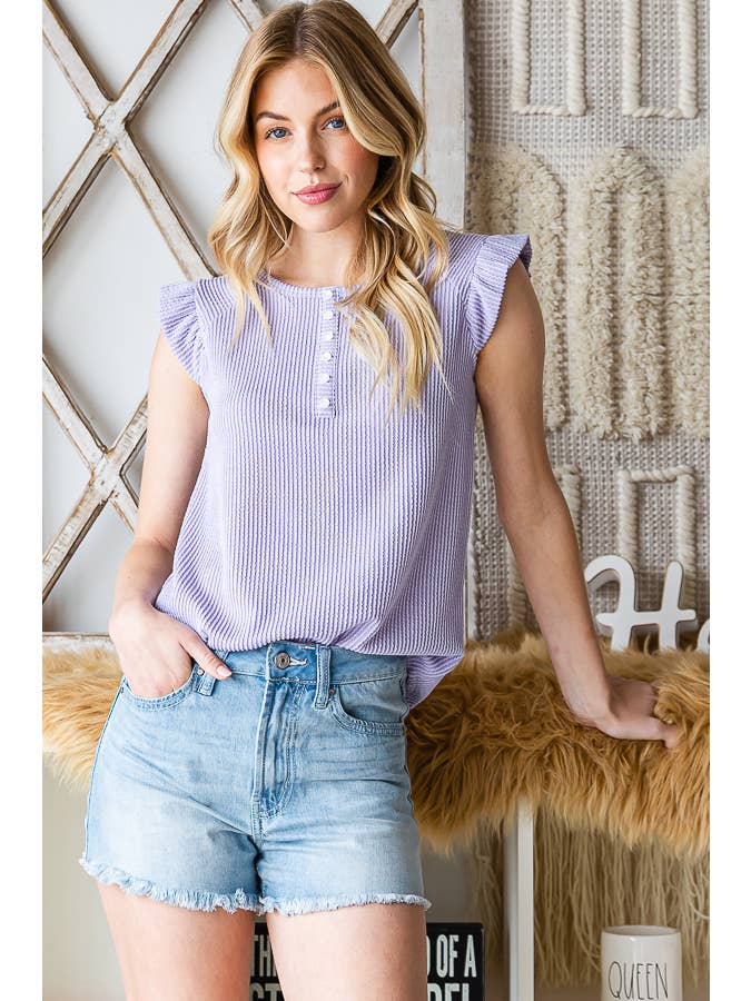 7th Ray – Engroshandel Strikket top - Dame – Solid Rib Knap-Front Flæseærme Top T515619