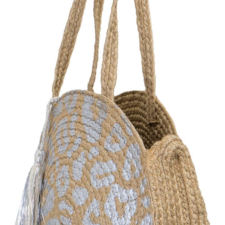 Magid - Wholesale Tote Bag - Women's - Magid Metallic Leopard Print Straw Jute Circle Tote