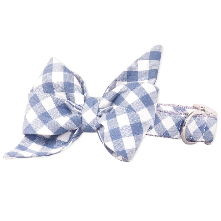 Slate Check Belle Bow Dog Collar for wholesale by Crew LaLa