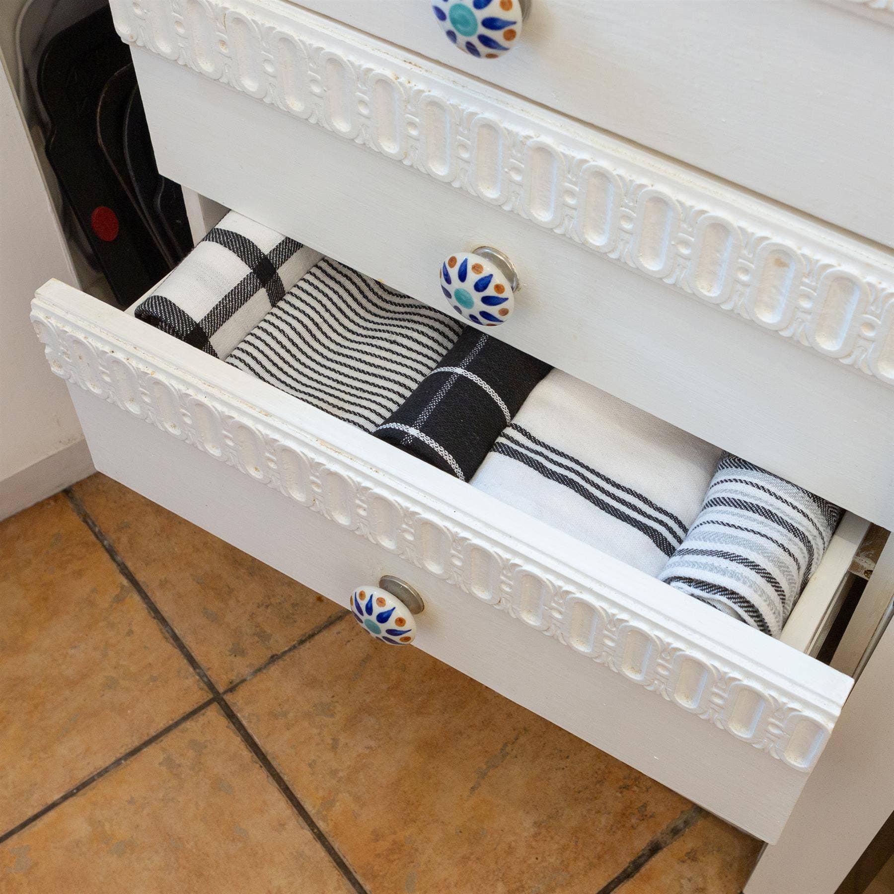 Rinkit Ltd - Wholesale Tea Towel - 5pc Monochrome Cotton Tea Towel Set - 70cm x 50cm1