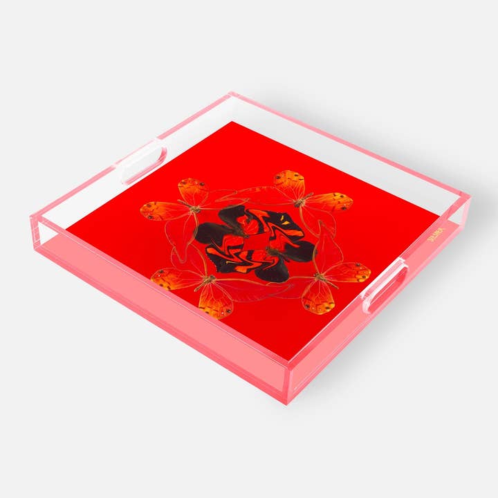 David Stesner ArtHouse - Wholesale Decorative tray - Red Butterfly Acrylic Tray – Enchained Laughter2