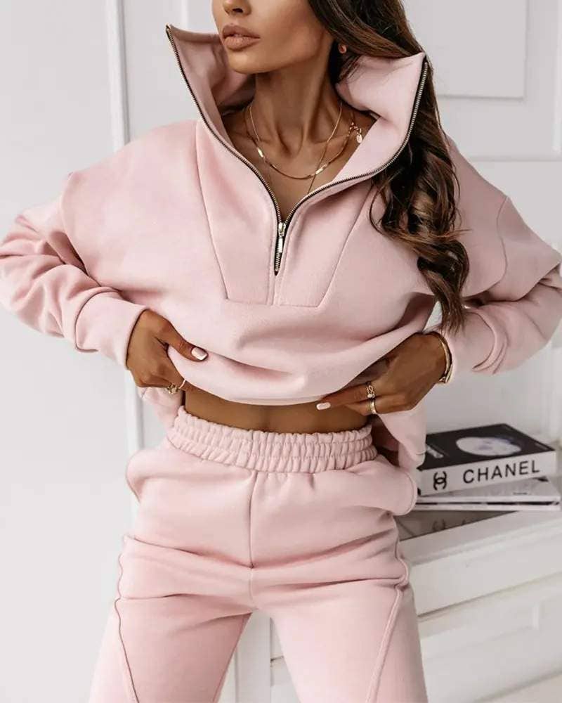 Queen Fashion - Wholesale Top & Skirt Set - Women's - Chic Half-Zip Lounge Set for Everyday Boutique Styling
4