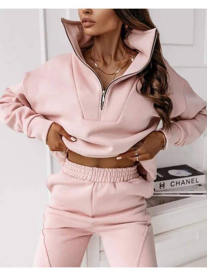 Queen Fashion - Wholesale Top & Skirt Set - Women's - Chic Half-Zip Lounge Set for Everyday Boutique Styling
4