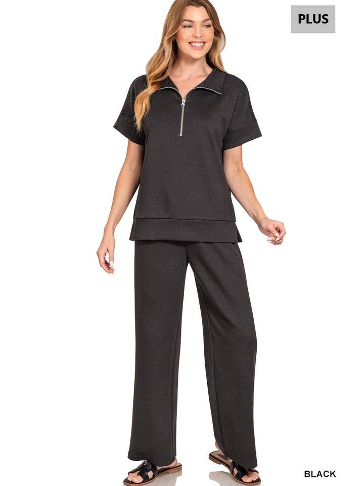 42POPS - Wholesale Lounge Set - Women's - .1022 Plus Scuba High Neck Half Zip Top & Pants Set SI-289471