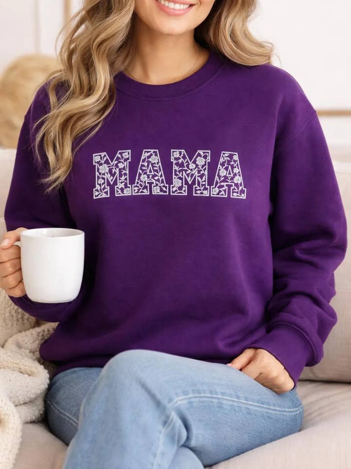 Floral Mama Sweatshirt, Mama Sweatshirt, Embroidered for wholesale by Roadside Ranch