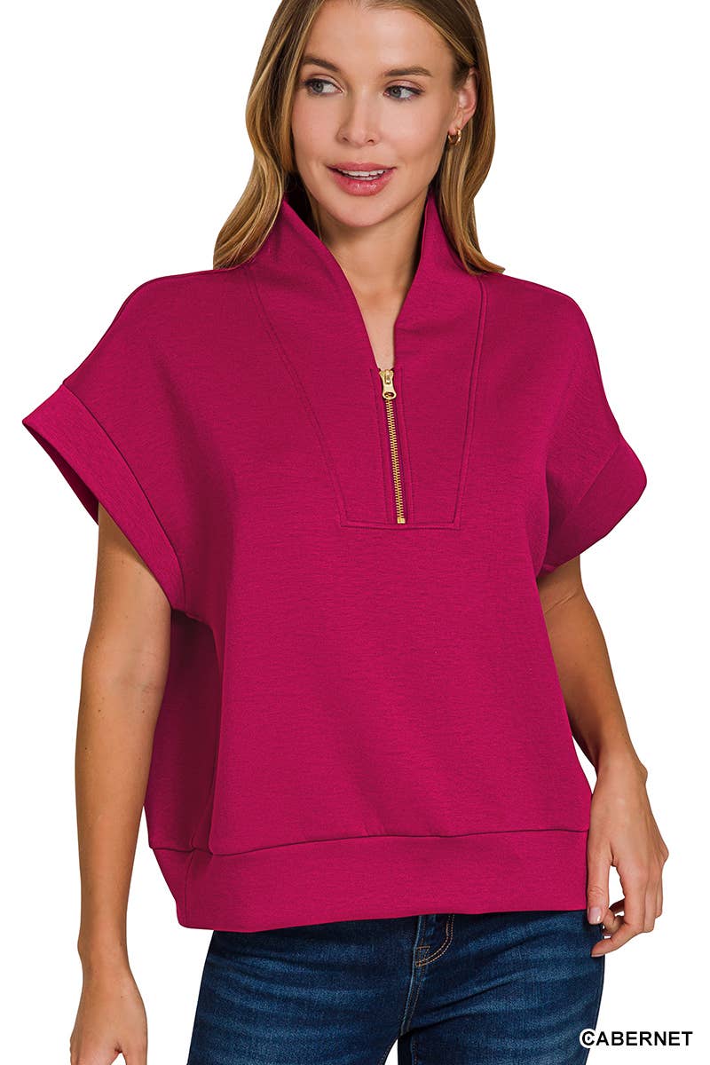 42POPS - Wholesale Sweatshirt - Women's - Scuba High Neck Half Zip Sweatshirt Top21