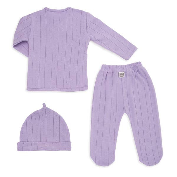 Mauve Crossed Sweater, Leggings, and Hat Set 100% Ribbed Cotton for wholesale on Faire2