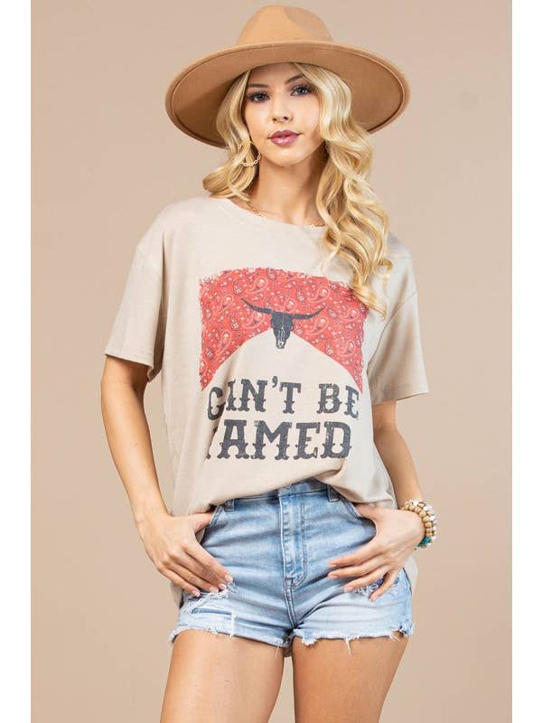 KHAKI AV1205-NICOLE WESTERN GRAPHIC BASIC T-SHIRT for wholesale on Faire7