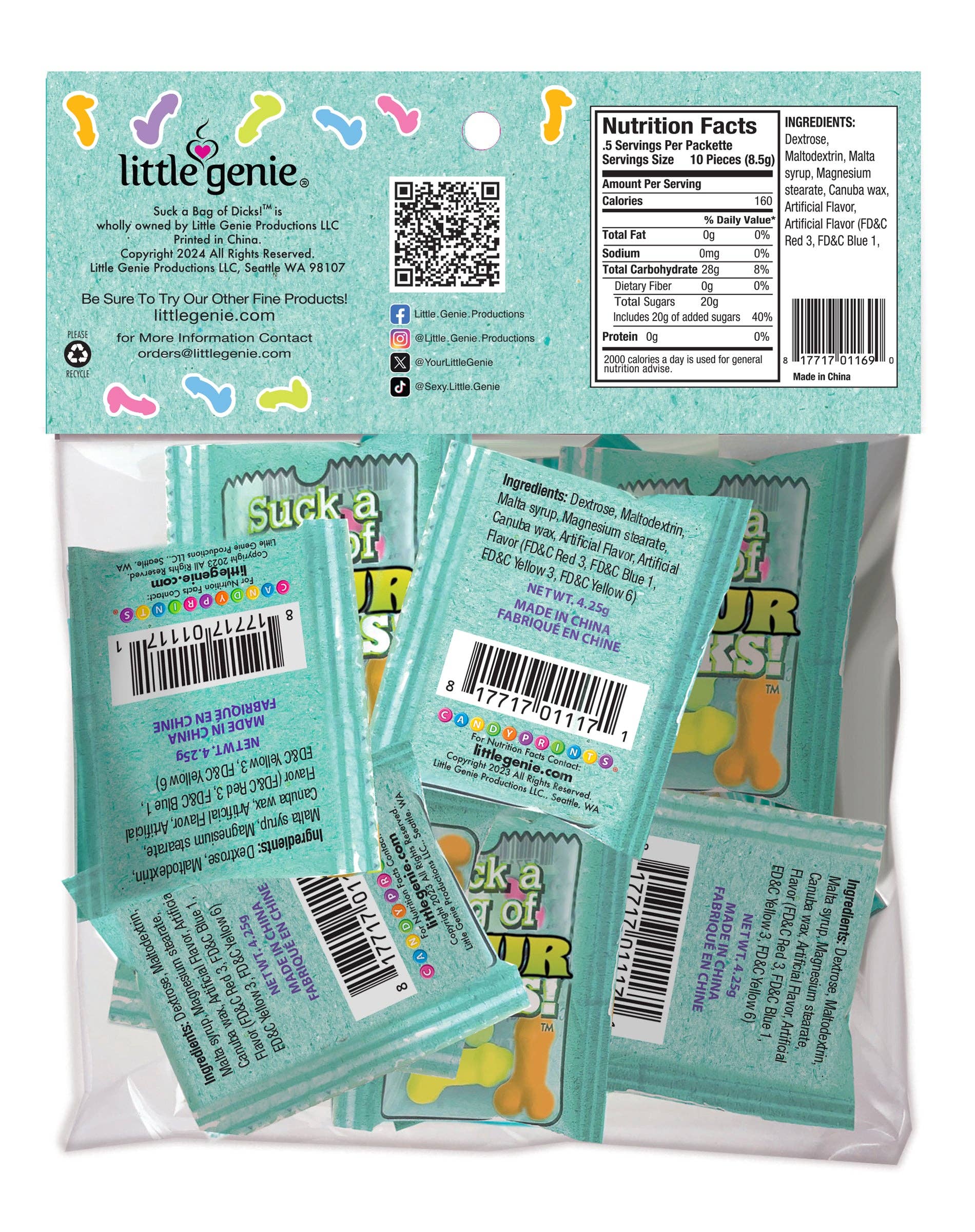 Little Genie Productions - Wholesale Hard Candy - Suck a Bag of Sour Dicks- Bag of 252