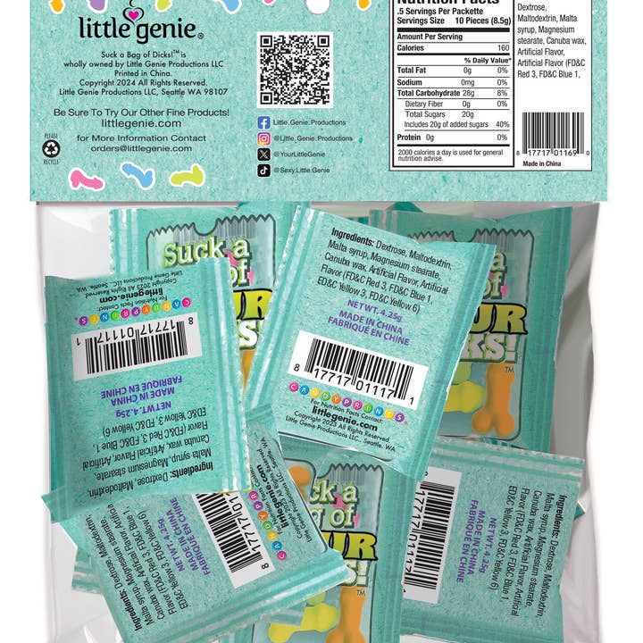 Little Genie Productions - Wholesale Hard Candy - Suck a Bag of Sour Dicks- Bag of 252