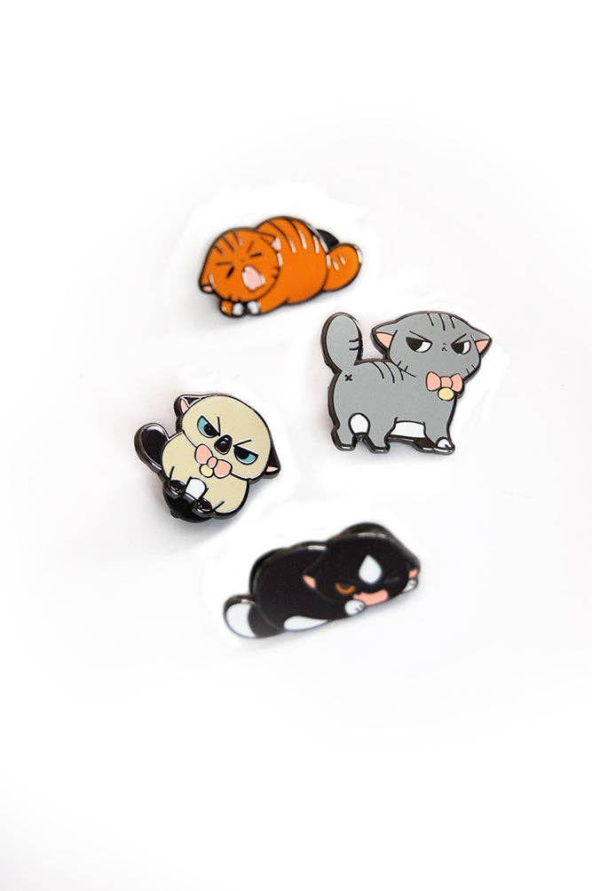 Floral Frolic - Wholesale Lapel Pin/Button - Angry Cat Pin Set2