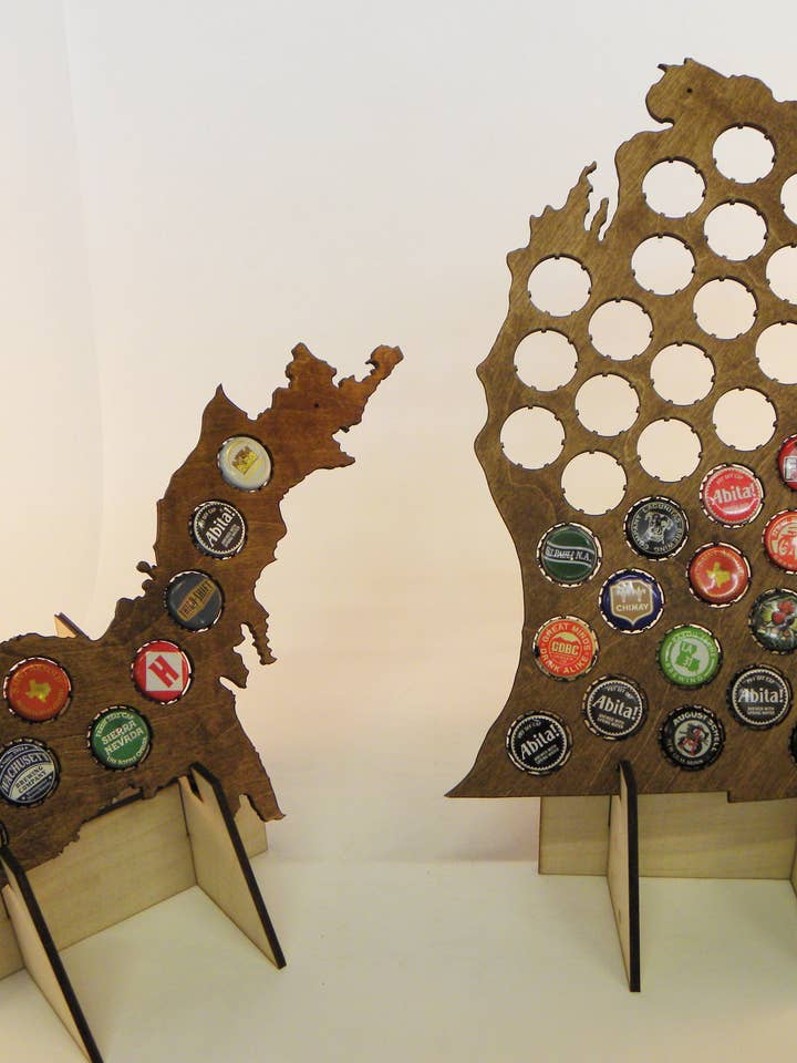 Michigan Beer Cap Map for wholesale by Catahoula Sign Co.