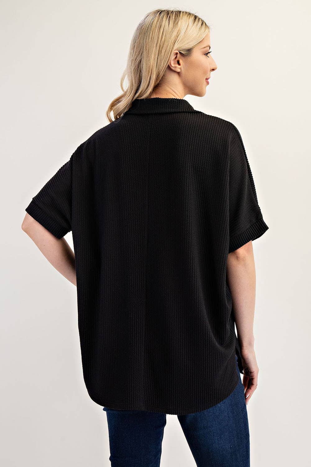 Celeste Clothing - Wholesale Knit Top - Women's - PLUS SIZE RIB KNIT COLLARED TOP WITH SHORT SLEEVES -CT2391340