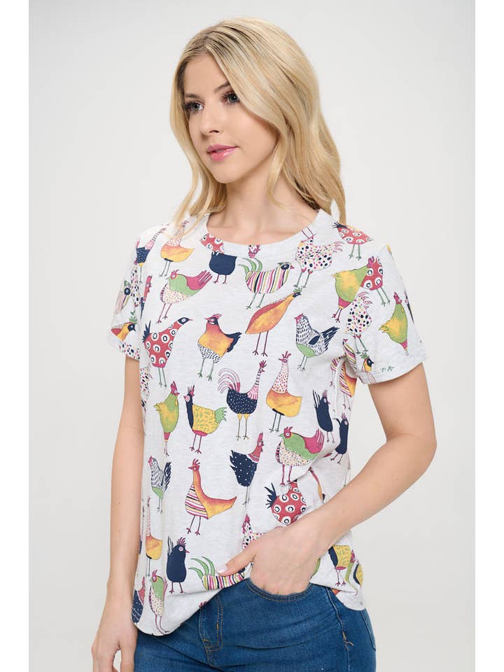 SM WARDROBE - Wholesale T-Shirt - Women's - ROOSTER PRINT T-SHIRT