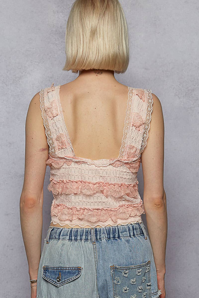 Pol Clothing - Wholesale Blouse - Women's - V-neck sleeveless cropped woven lace top20