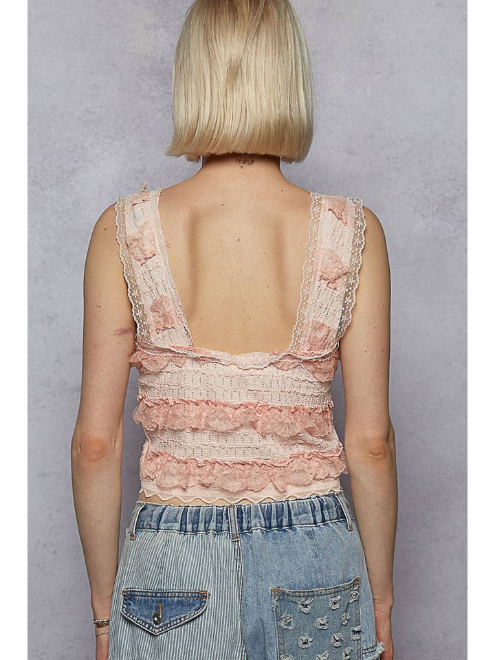 Pol Clothing - Wholesale Blouse - Women's - V-neck sleeveless cropped woven lace top20