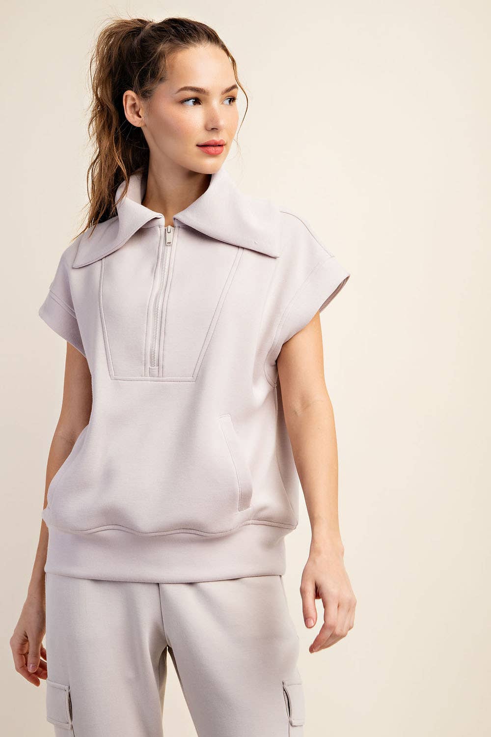 Rae Mode - Vente Haut de sport – femme - HAUT À MANCHES COURTES ET FERMETURE ÉCLAIR QUARTER EN MODAL POUR PLONGÉE23