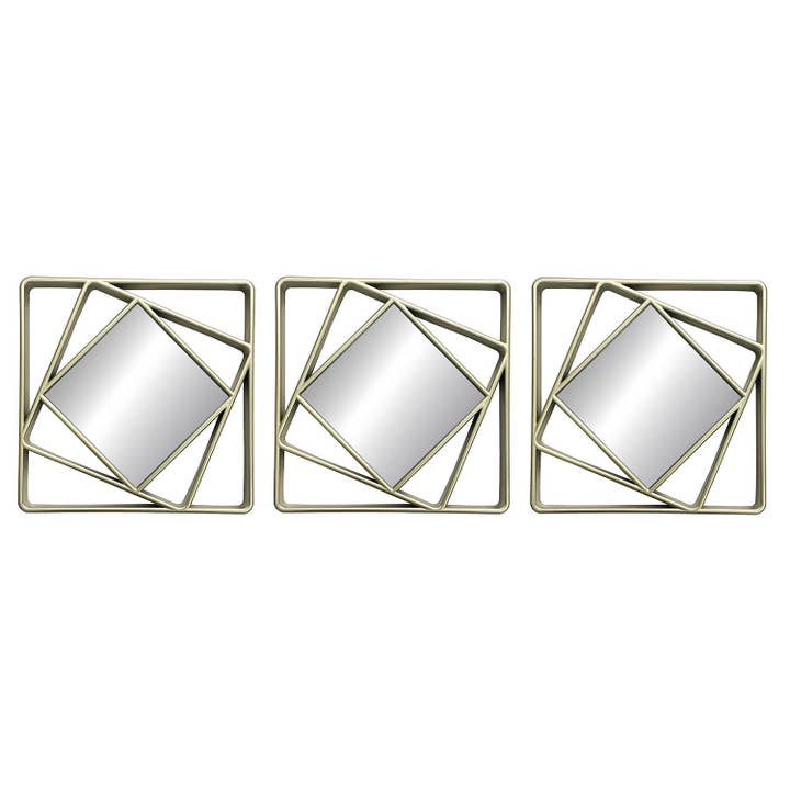 Premius 3 Piece Square Geometric Mirror Set Wall Decor, Champagne, 10 Inches, 30 Inches Overall for wholesale by ShopBobbys