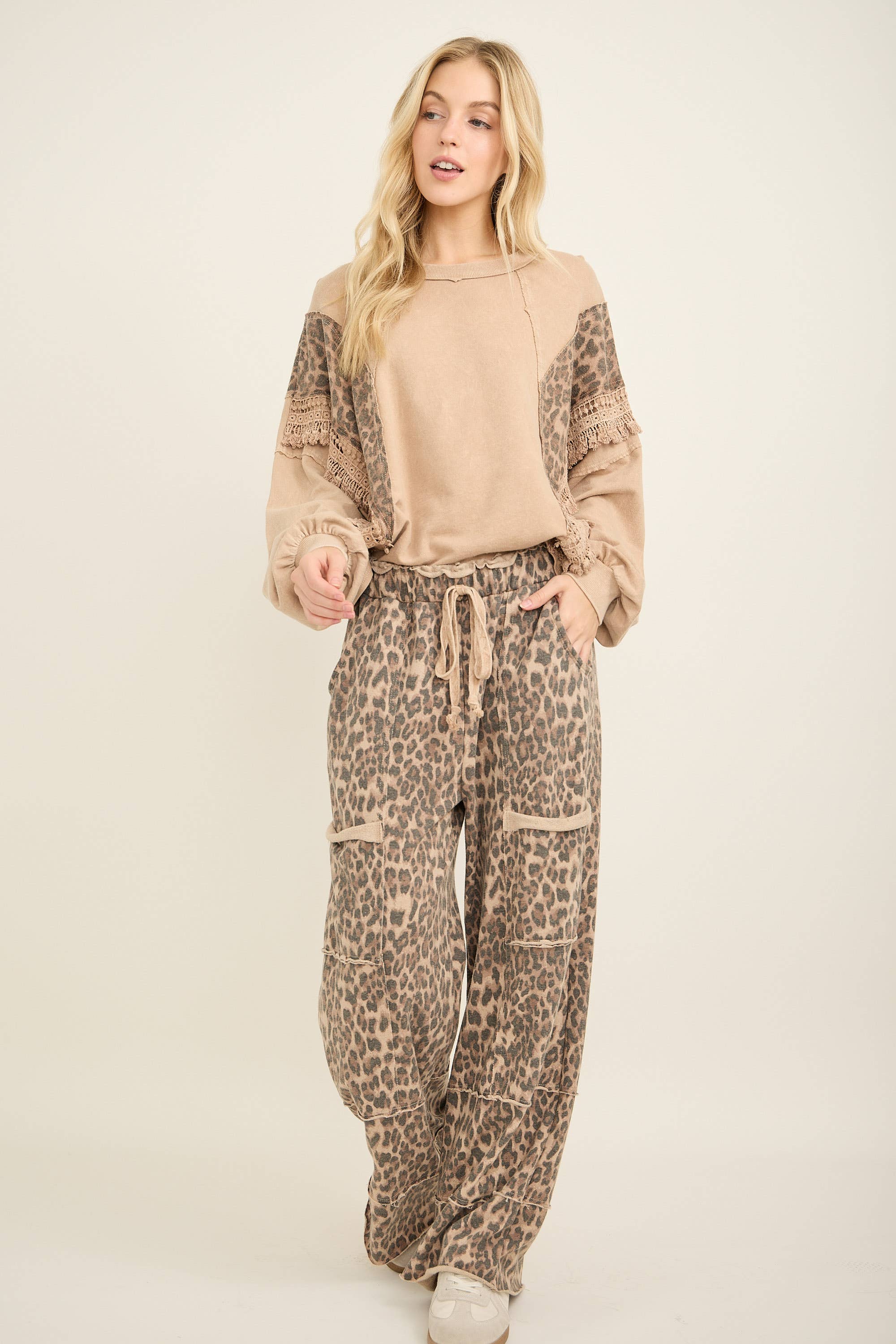 J.Her - Wholesale Blouse - Women's - Mineral Washed Cheetah Leopard Fringe tassel top HT67228