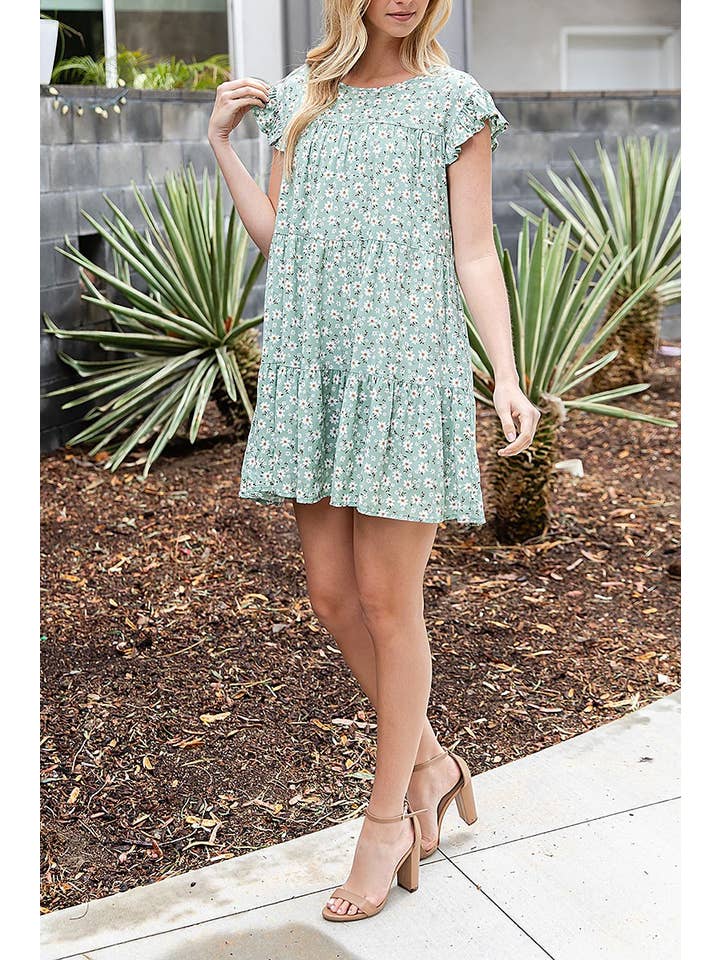 ROUSSEAU - Wholesale Dress - Women's - LORAL RUFFLE SLEEVE TIERED MINI DRESS