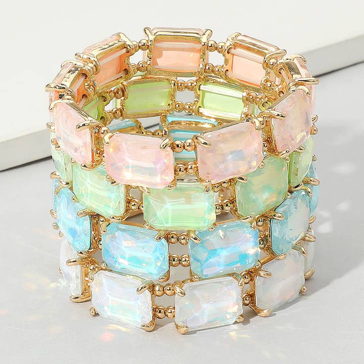 Sensibling Corp. - Wholesale Link & Chain Bracelet - Cushion Rectangle Stone Stretch Evening Bracelet