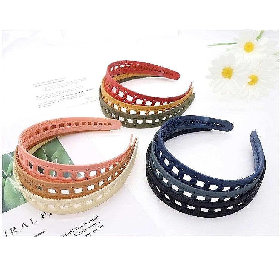 Diacly - Wholesale Fashion Headband - Women's - 12pk Chain Pattern Lightweight Plastic Headband0