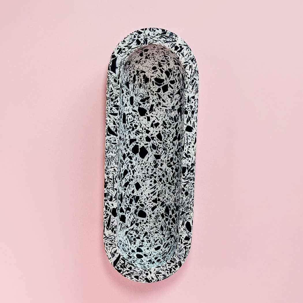 Hey Kiddo Co. - Venta al por mayor Organizadores de escritorio - Bandeja de papelería de terrazo blanco y negro5