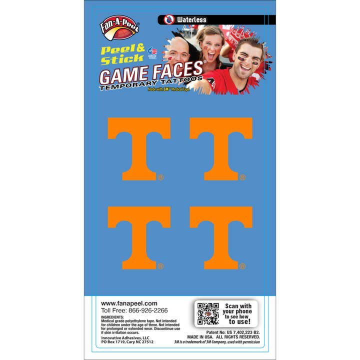 Tatuajes temporales de Tennessee Game Faces® para venta al por mayor de Fanapeel / Gamefaces