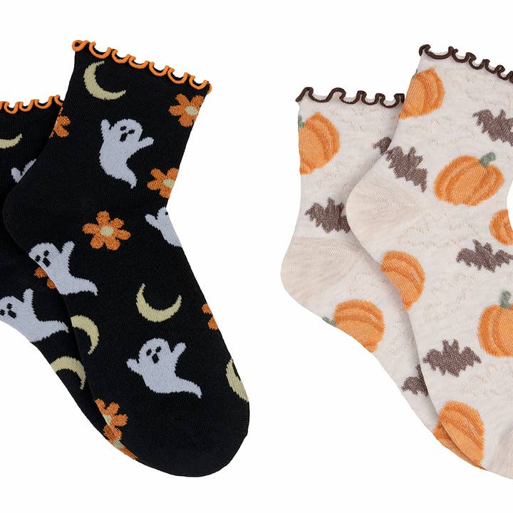 Everything Legwear - Wholesale Socks - Unisex - Everything Legwear Halloween Pumpkin & Ghost 2 Pair Anklet S0