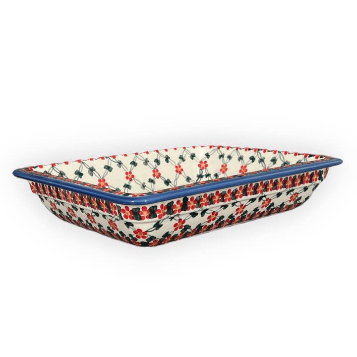 Rectangular Baking Dish, 10.25" x 12.5" in "Red Lattice" by Andy | NDA264-20 for wholesale by Polish Pottery Outlet