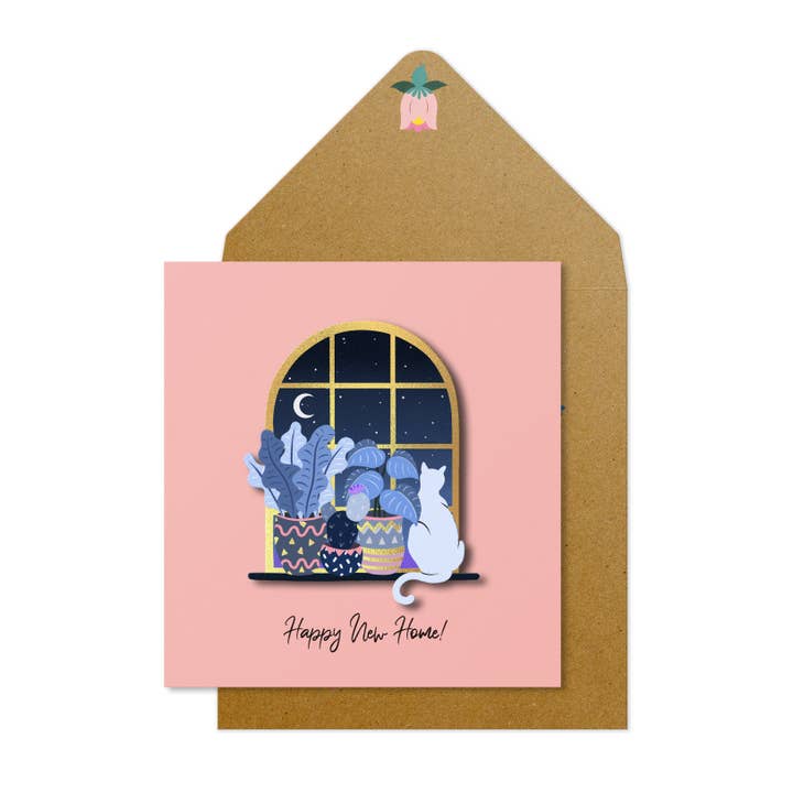 Happy New Home, Cat Handmade Greeting Card for wholesale by Tache