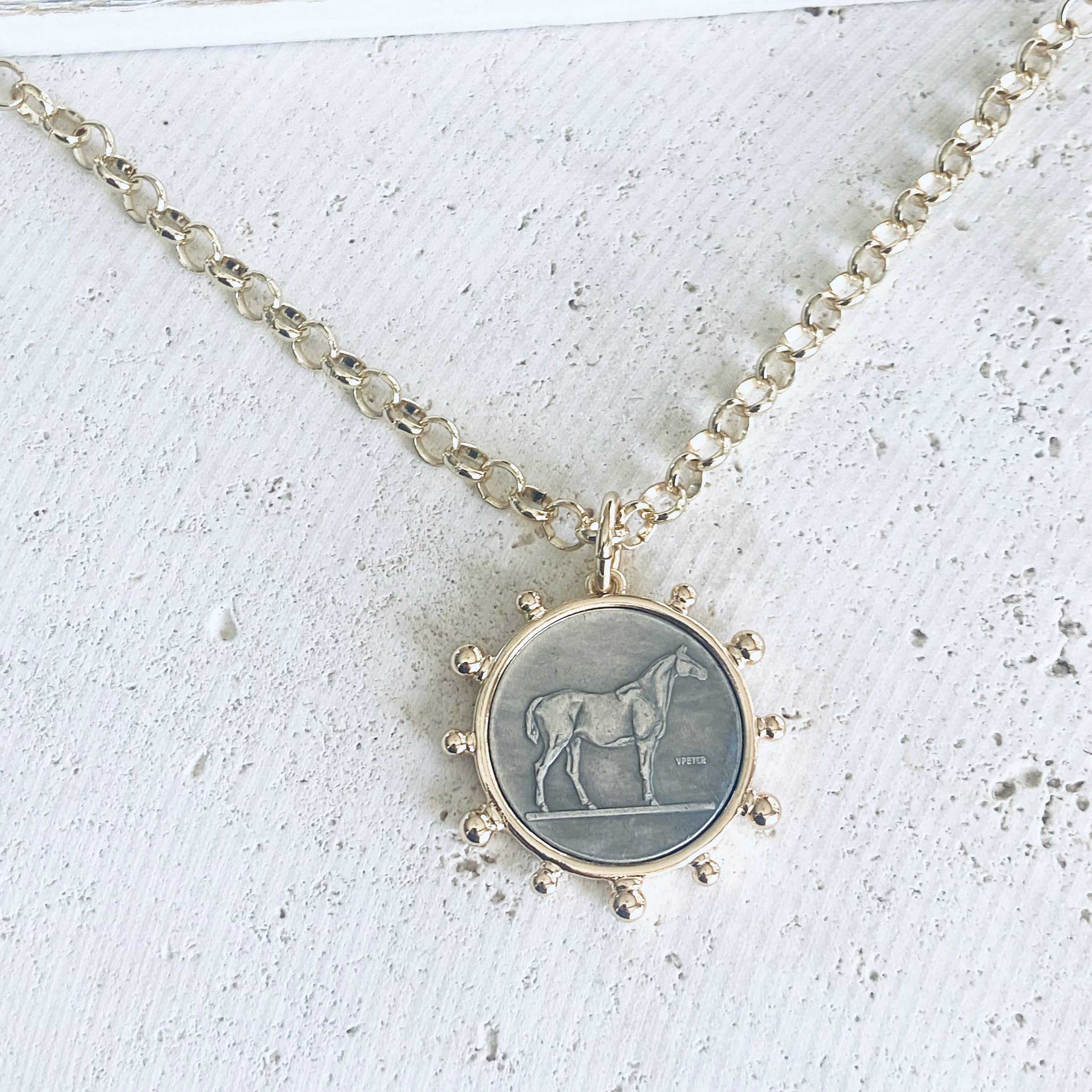 VB&CO Designs Handmade Jewelry - Wholesale Pendant/Charm Necklace - Horse coin necklace western equestrian jewelry derby2