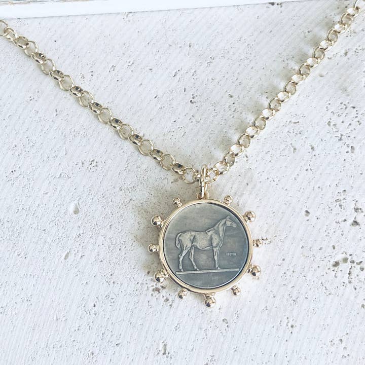 VB&CO Designs Handmade Jewelry - Wholesale Pendant/Charm Necklace - Horse coin necklace western equestrian jewelry derby2