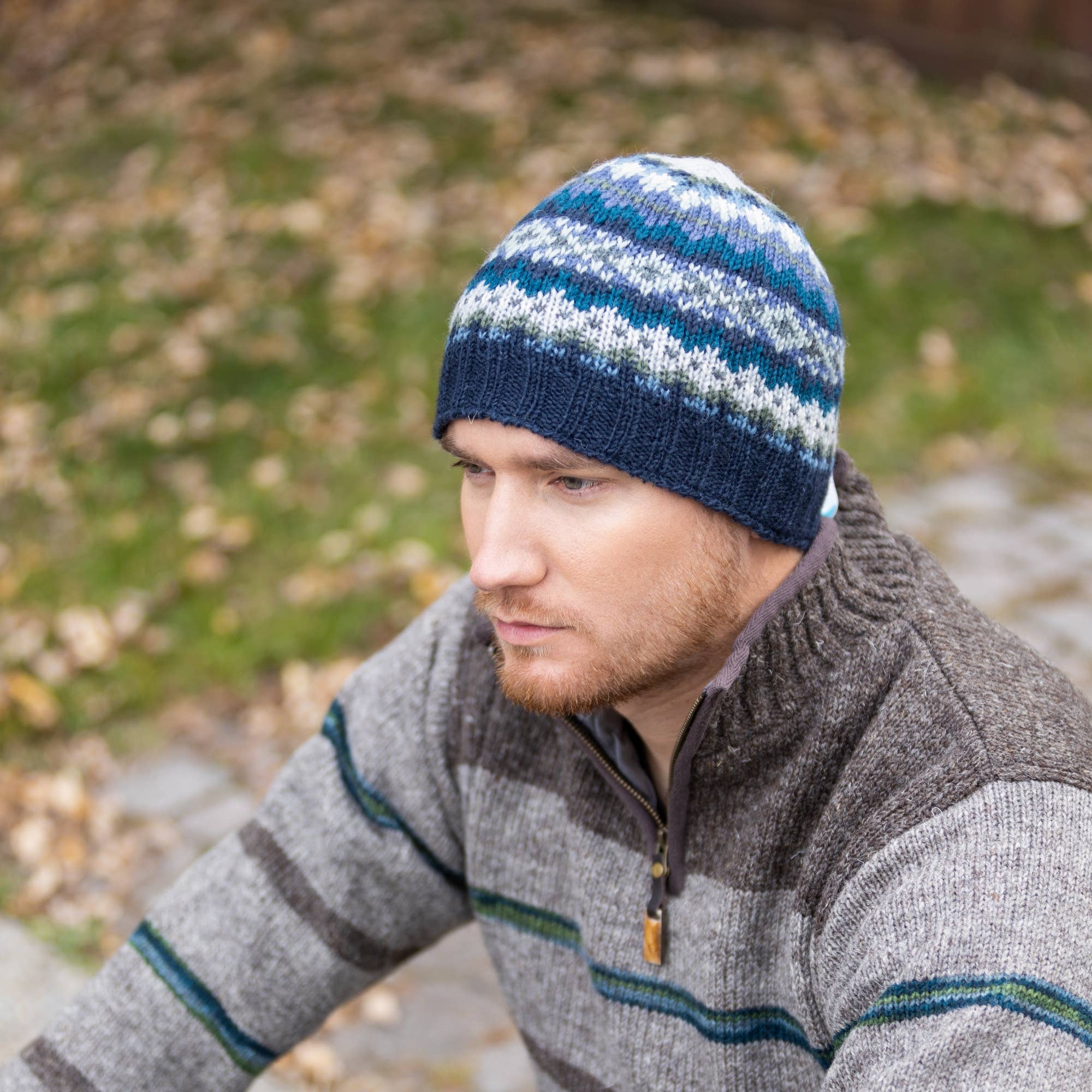 Lost Horizons Knitwear – Ships from USA - Wholesale Beanie - Men's - Lincoln Wool Beanie Hat with Nordic Pattern2