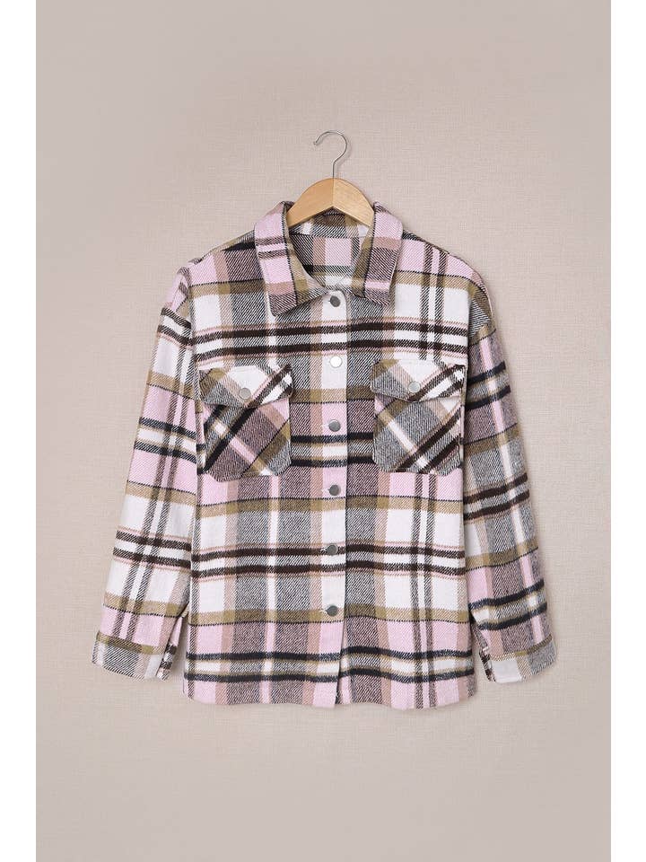 PRETTY BASH - Wholesale Shirt Jacket/Shacket - Women's - Plaid Pocketed Button Front Shacket20