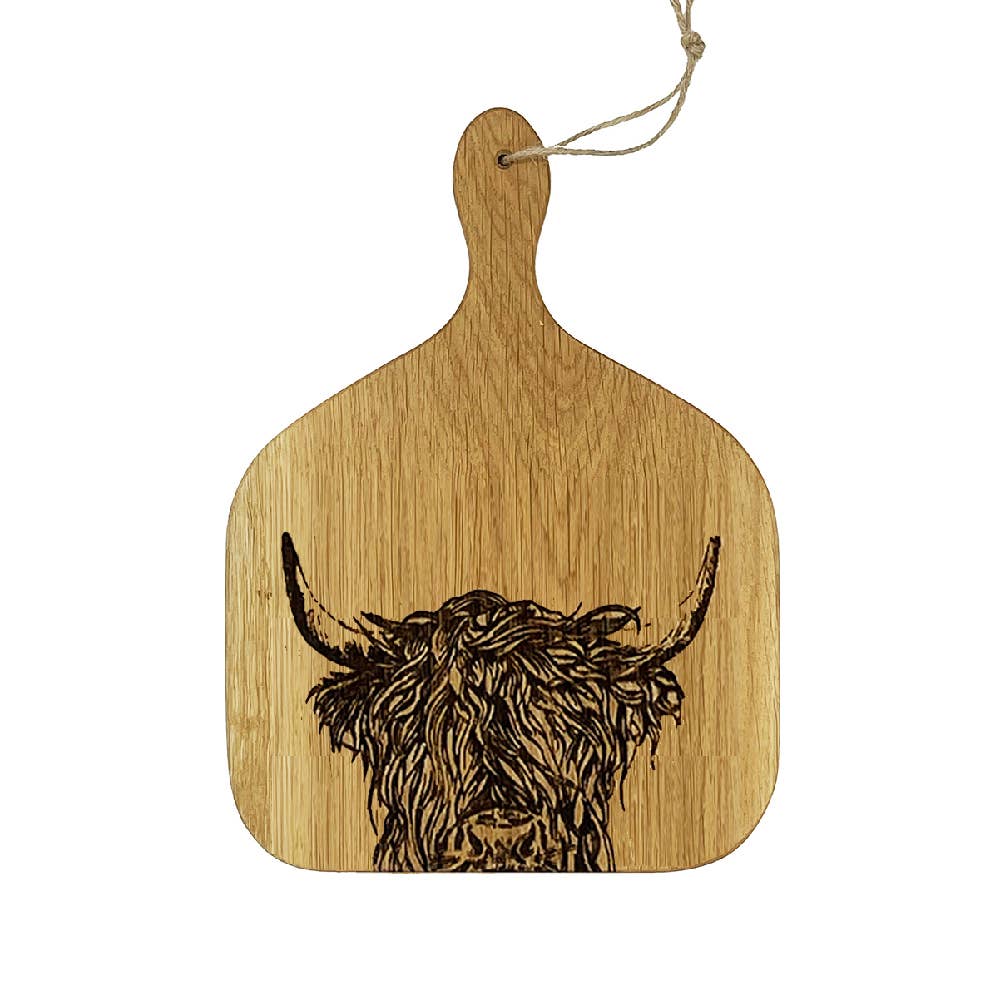 Selbrae House Ltd - Vente Planche à découper - Pagaie suspendue Highland Cow en chêne1