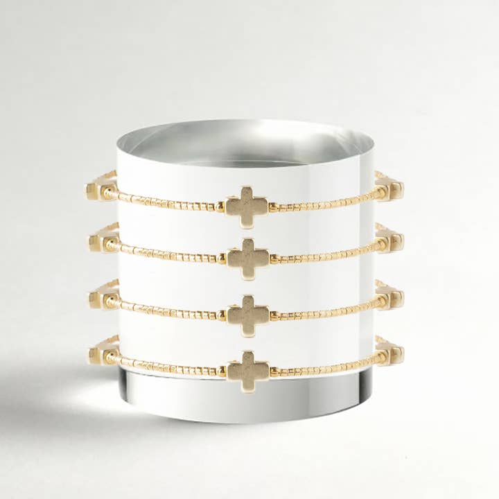 Lenny & Eva - Wholesale Bangle Bracelet - Faithful Cross Bangle-Gold, Cross Bracelet | Christian
