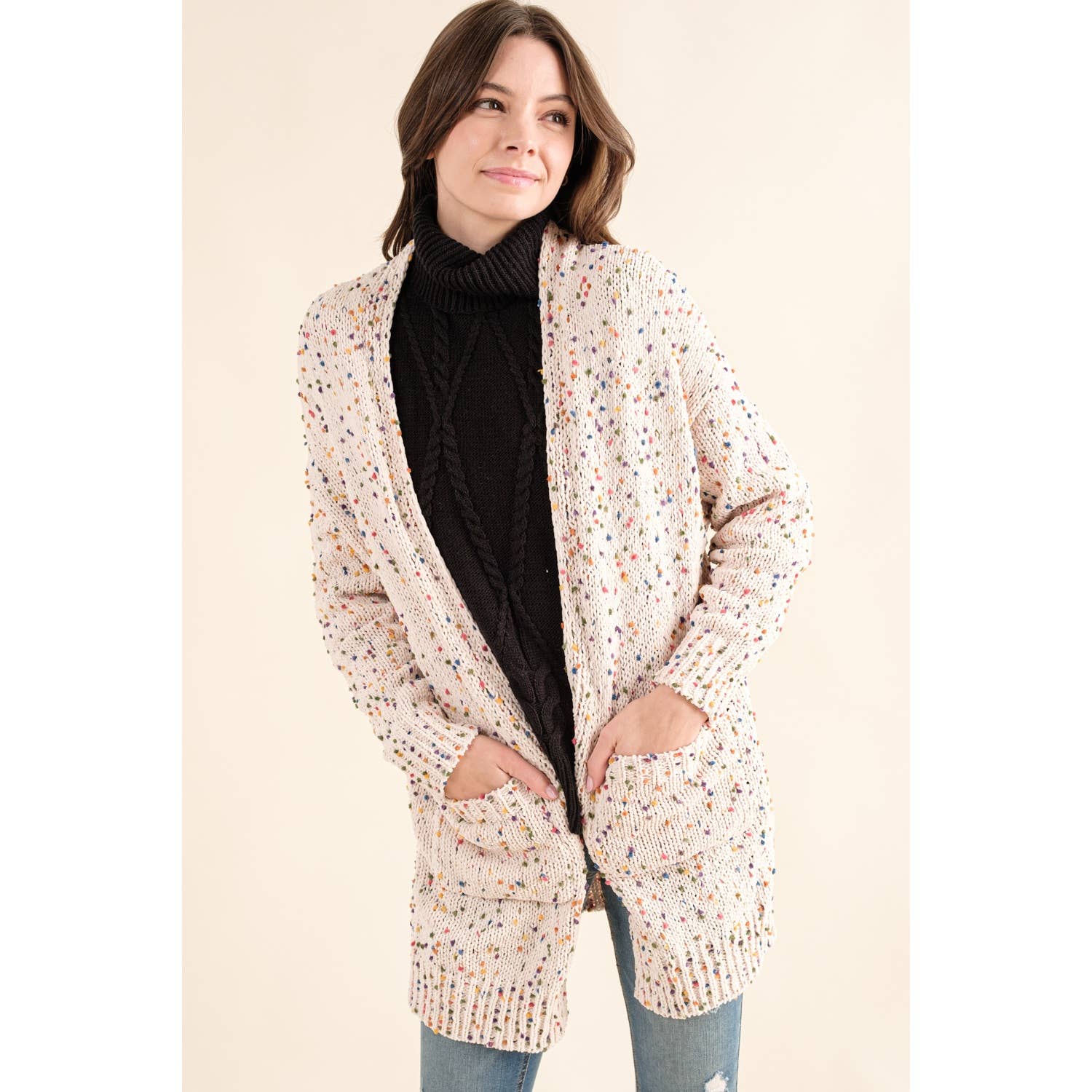 Sweet Generis - Wholesale Cardigan - Women's -  CARDIGAN W RAINBOW POPCORN SPECKLES20