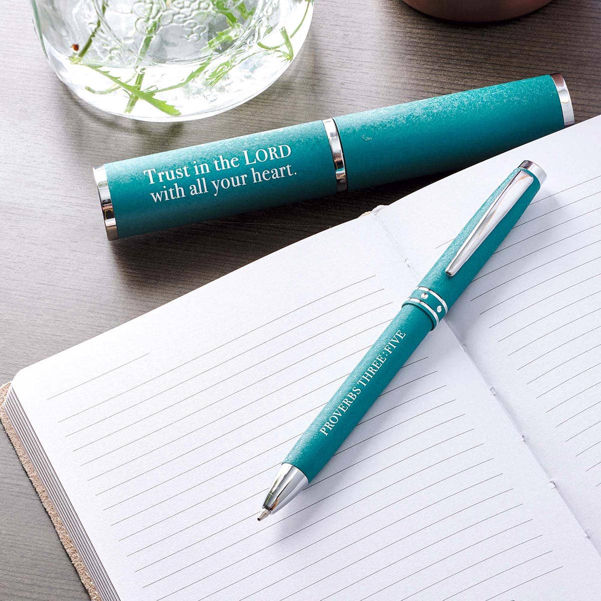 Christian Art Gifts - Wholesale Pen - Pen in Case Teal Trust in the Lord Prov. 3:53