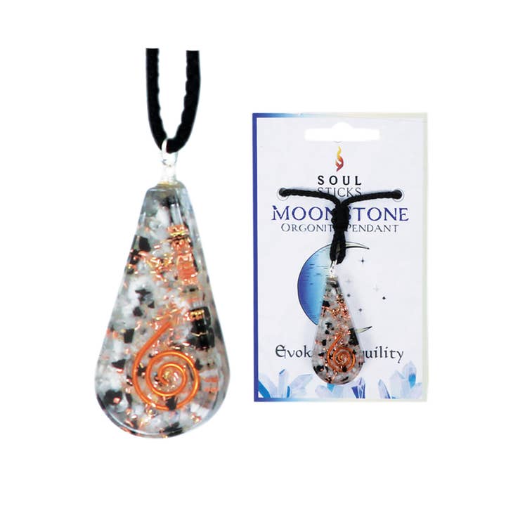Designs by Deekay Inc. - Venta al por mayor Collares con colgantes/abalorios - Collar de cristal orgonita en forma de lágrima (4,5 cm.) - Piedra lunar