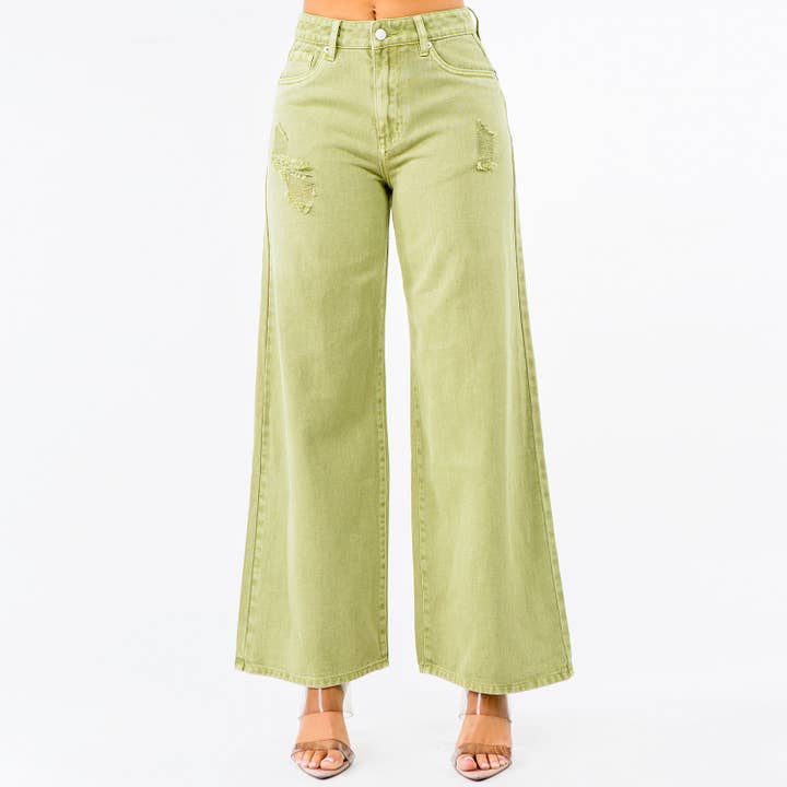 American Bazi - Venta al por mayor Vaqueros - Mujer - PANTALONES ANCHOS DESGASTADOS DE CINTURA ALTA - RJH303118