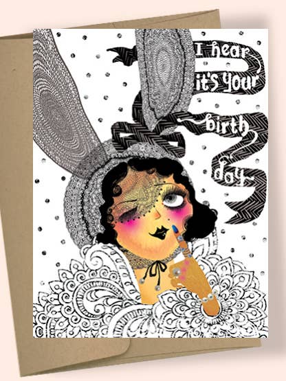 FLAPPER BUNNY WATERCOLOR GREETING CARD for wholesale by Studio Masha D'yans